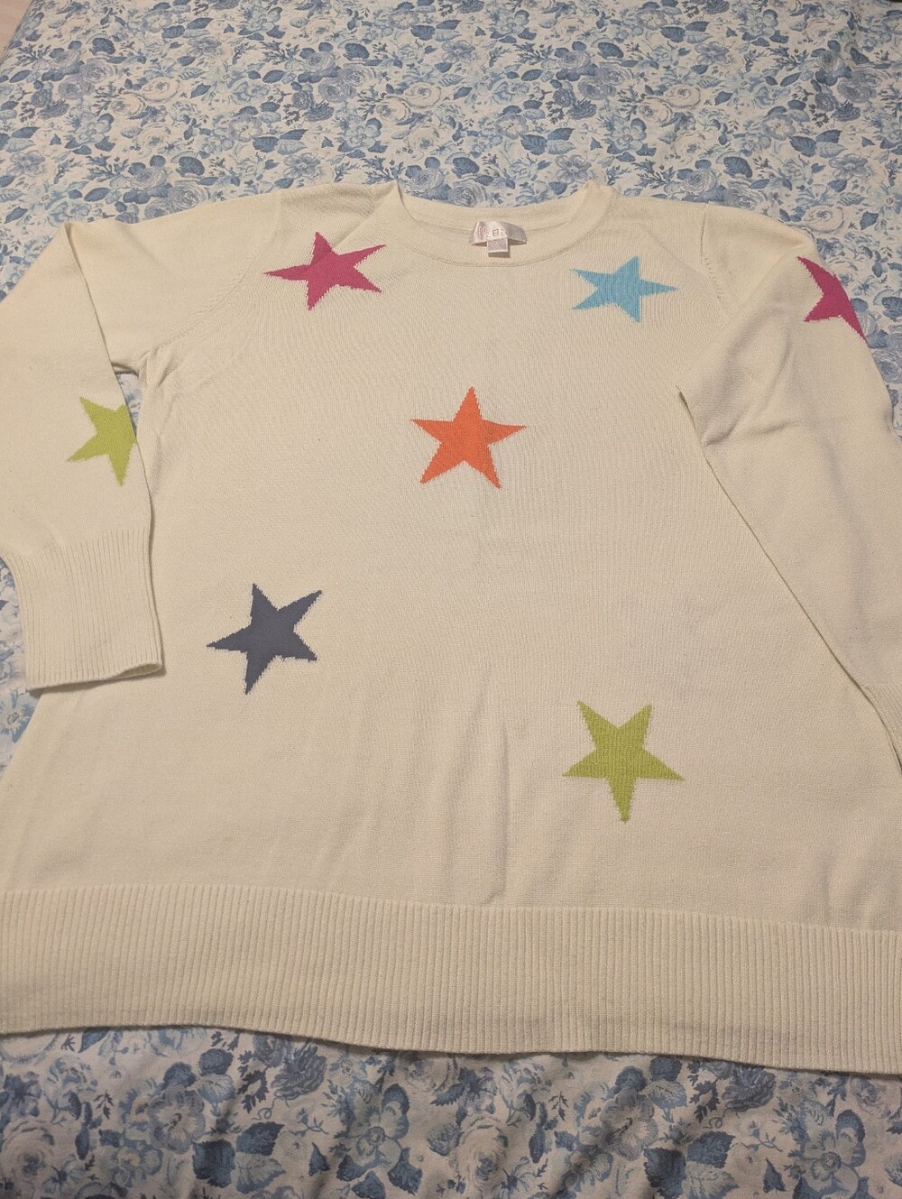 Belle by Kim Gravel Cream Crewneck Sweater with Multicolor Stars